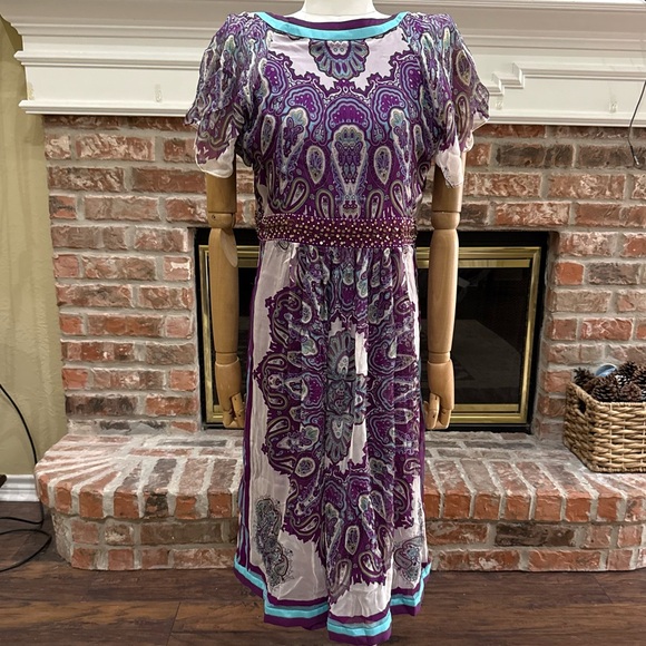 Nicole by Nicole Miller Dresses & Skirts - 100% Silk Nicole by Nicole Miller Y2K Purple and Blue Paisley Dress / 10 / EUC